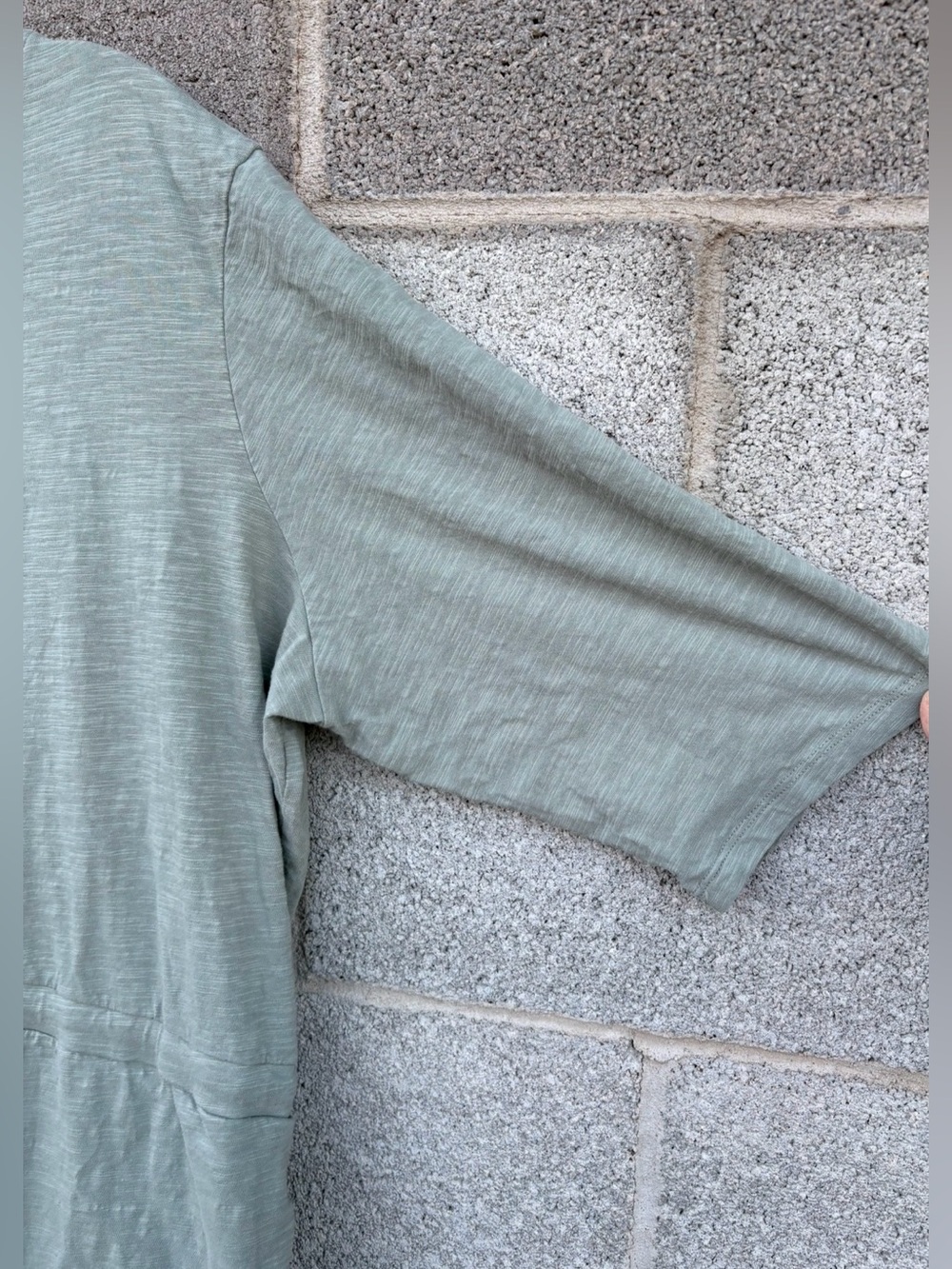 Pact XXXL Shadow (green) MIDI Dress Relaxed Slub Tie Waist 3/4 Sleeve Pockets - Picture 5 of 12